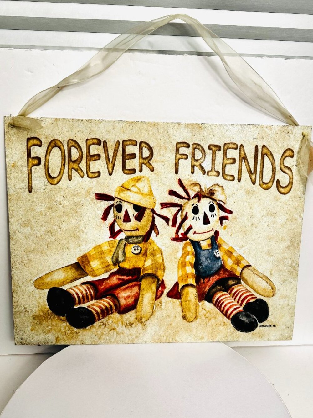 Raggedy Ann & Andy "Forever Friends" Vtg Metal Wall Sign 16x12 by Hutchins